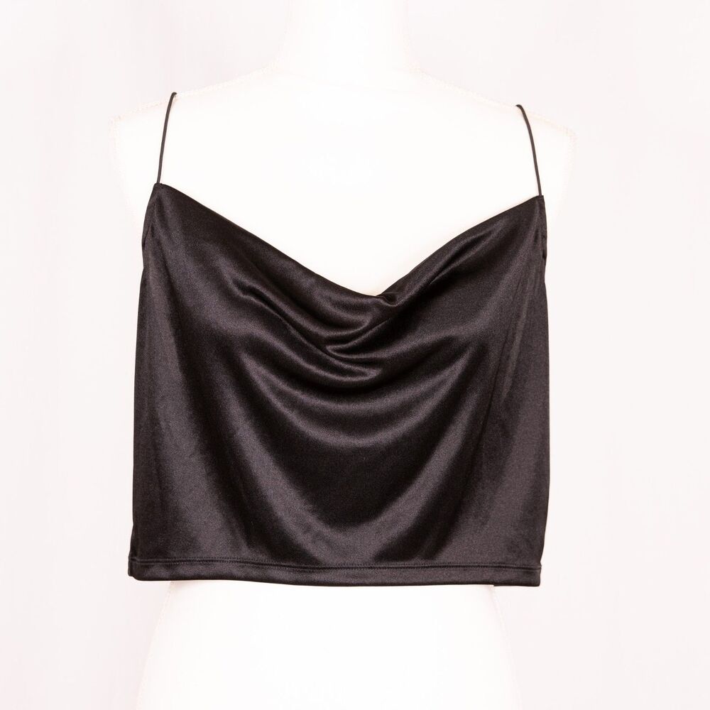 Black Cowl Neck Spaghetti Strap Crop Top, Size L
